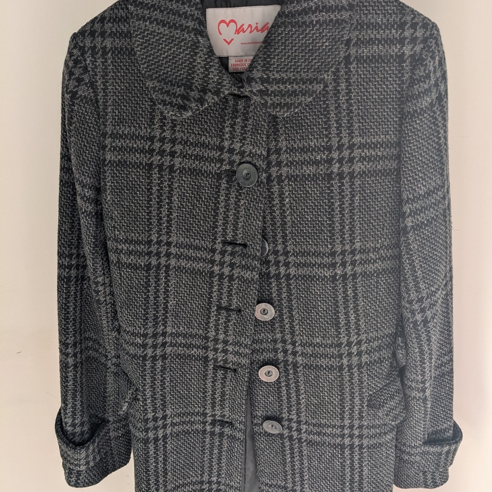 Grey Plaid Wool Coat